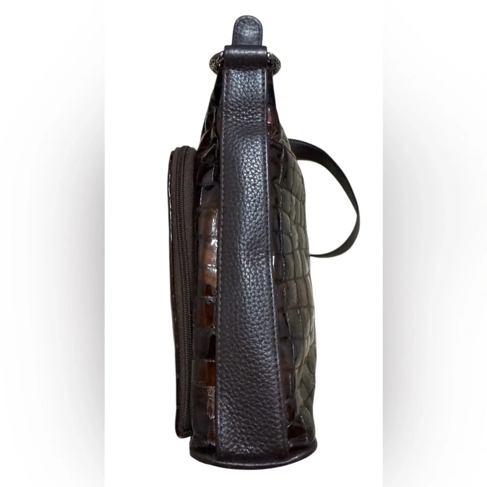 Brighton Croc‑Embossed Patent Leather Shoulder Bag – Metallic Copper Brown